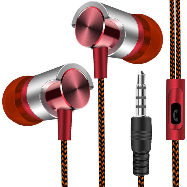 Auscultadores Metálicos com Fio Super Bass In-Ear Desportivos com Microfone para Xiaomi Samsung Huawei