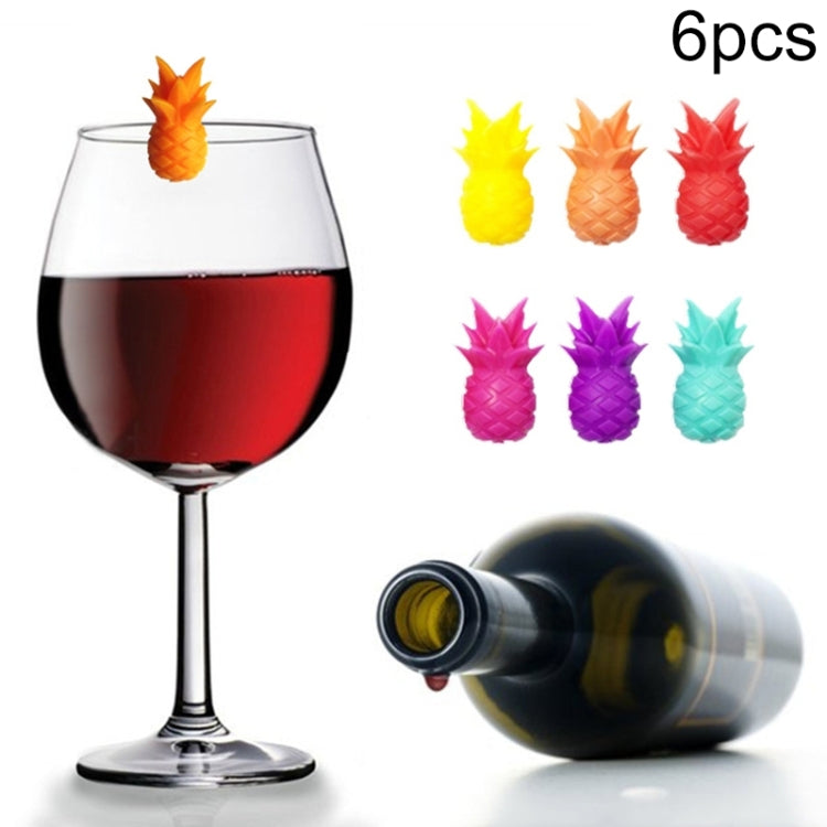 6 Marcadores de Copo em Silicone em Forma de Abacaxi para Taças de Vinho, 6 PCS