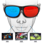 Óculos 3D Anáglifos Vermelho e Azul com Armação para Visão 3D para Jogos, Filmes Estereoscópicos, Óculos Dimensional de Plástico, Vermelho Azul