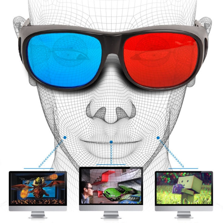 Óculos 3D Anáglifos Vermelho e Azul com Armação para Visão 3D para Jogos, Filmes Estereoscópicos, Óculos Dimensional de Plástico, Vermelho Azul