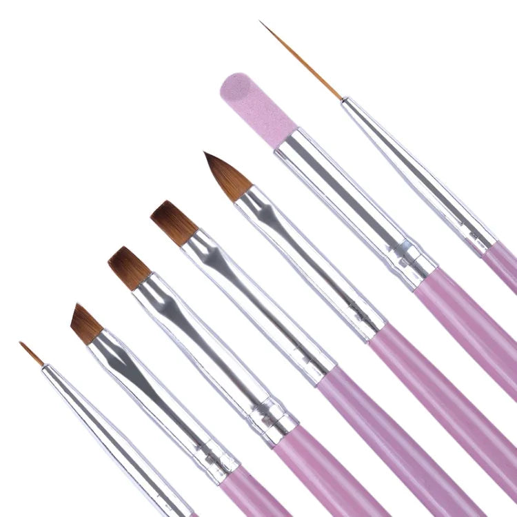 Conjunto de 7 Pincéis para Pintura de Unhas, Esticador, Escultura e Afiação, Ferramenta de Manicure