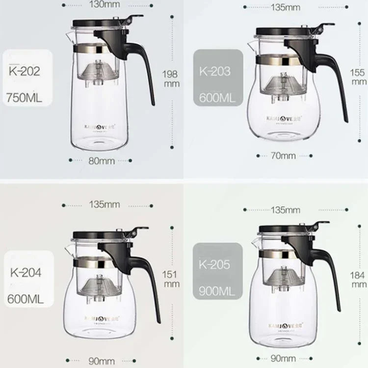 Conjunto Elegante KAMJOVE de Chá em Vidro Resistente ao Calor com Bule de Bolhas para Escritório, K-200 400ML, K-201 500ML, K-202 750ML, K-203 600ML, K-204 600ML, K-205 900ML