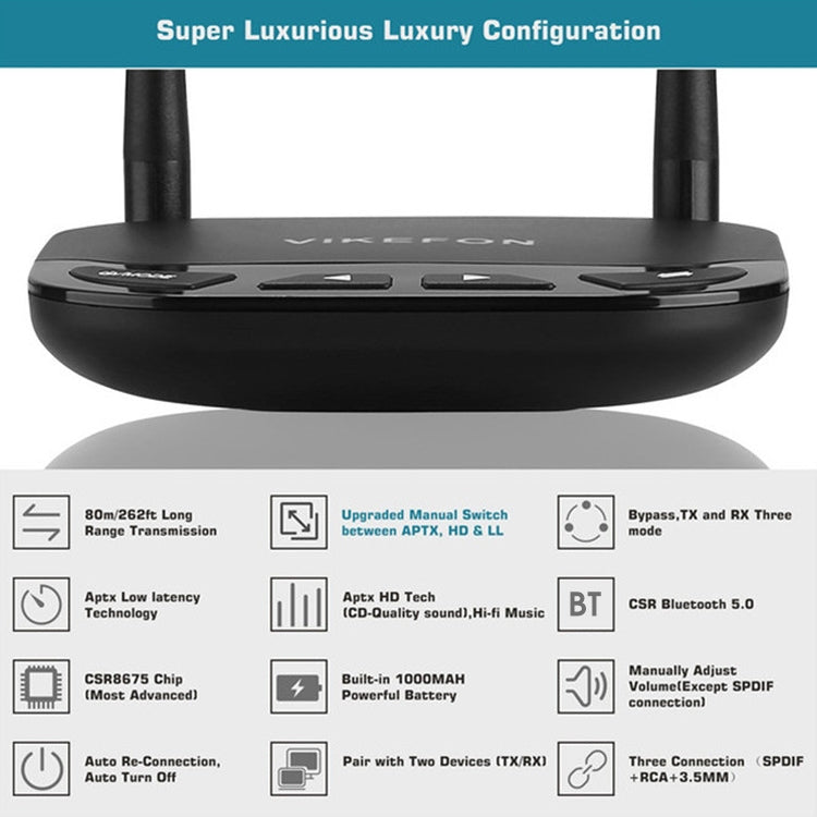 Adaptador Bluetooth 5.0 VIKEFON BT-21 Transmissor e Receptor de Áudio Bluetooth