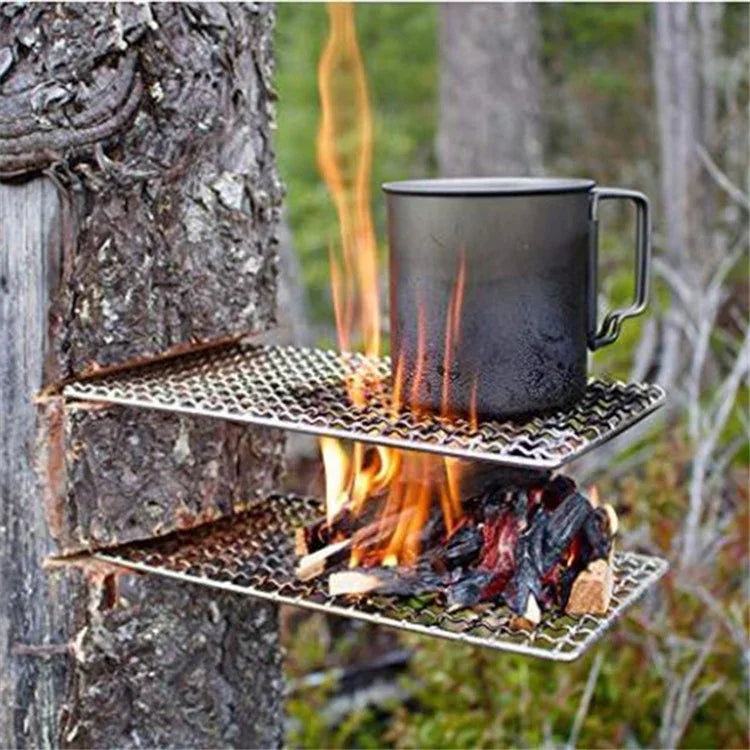 Suporte para Panelas de Campismo Exterior Quadrado em Aço Inoxidável 304, Grelha para Churrasco Simples para Fogão a Lenha