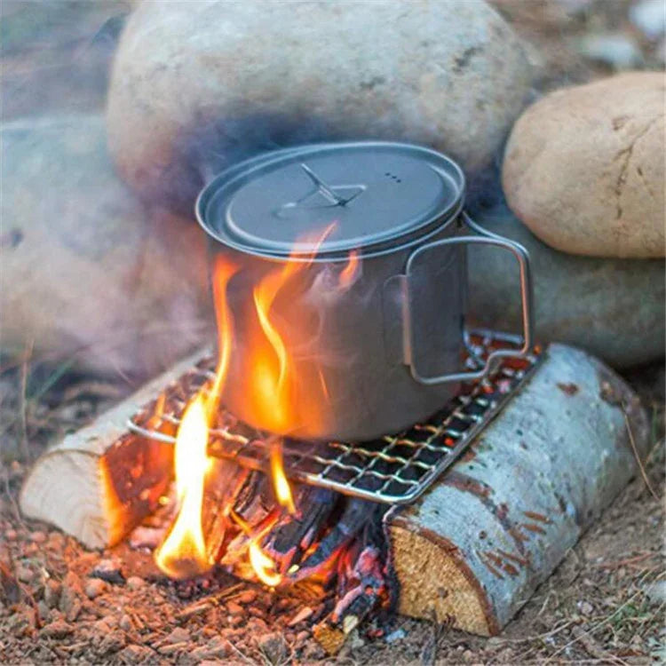 Suporte para Panelas de Campismo Exterior Quadrado em Aço Inoxidável 304, Grelha para Churrasco Simples para Fogão a Lenha
