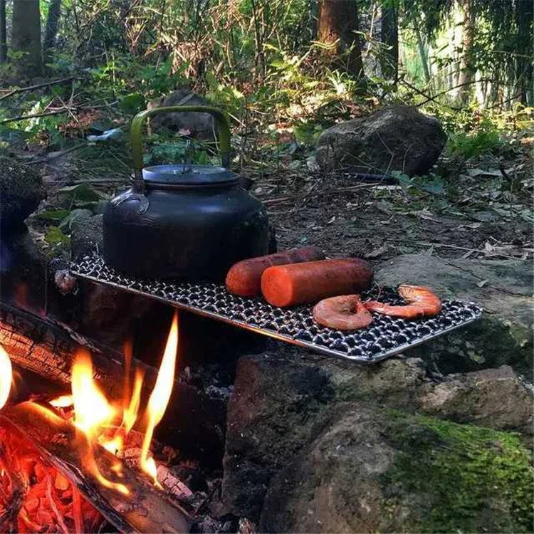 Suporte para Panelas de Campismo Exterior Quadrado em Aço Inoxidável 304, Grelha para Churrasco Simples para Fogão a Lenha