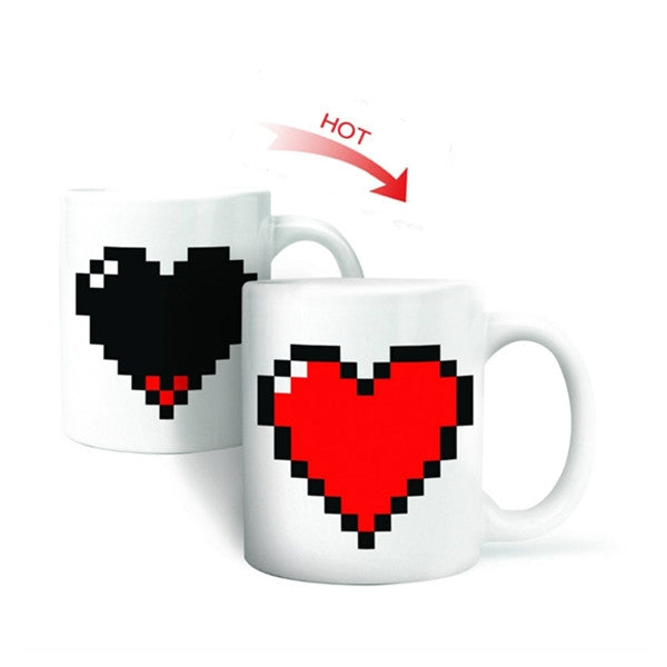 Caneca Mágica Criativa em Forma de Coração com Mudança de Cor por Temperatura, Canecas Camaleão Sensíveis ao Calor para Café, Chá e Leite, Caneca que Muda de Cor