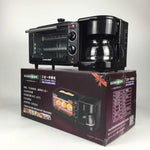 Máquina Elétrica de Pequeno-almoço 3 em 1 Multifuncional Cafeteira + Frigideira + Mini Forno Forno Doméstico para Pão e Pizza, Cafeteira Multifuncional 3 em 1