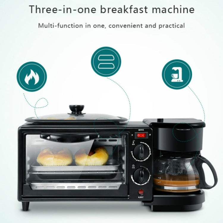 Máquina Elétrica de Pequeno-almoço 3 em 1 Multifuncional Cafeteira + Frigideira + Mini Forno Forno Doméstico para Pão e Pizza, Cafeteira Multifuncional 3 em 1