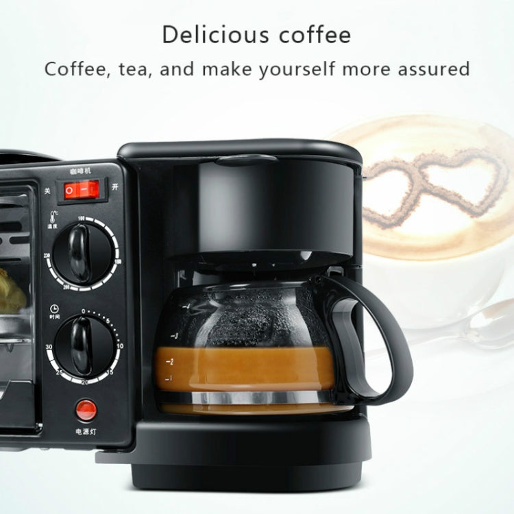Máquina Elétrica de Pequeno-almoço 3 em 1 Multifuncional Cafeteira + Frigideira + Mini Forno Forno Doméstico para Pão e Pizza, Cafeteira Multifuncional 3 em 1
