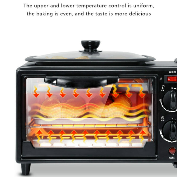 Máquina Elétrica de Pequeno-almoço 3 em 1 Multifuncional Cafeteira + Frigideira + Mini Forno Forno Doméstico para Pão e Pizza, Cafeteira Multifuncional 3 em 1