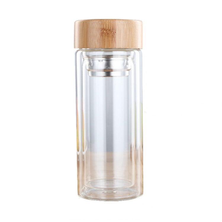 Garrafa de Vidro para Água e Chá com Infusor Tampa de Bambu Parede Dupla Garrafa Portátil para Exterior, 350ML, 450ML