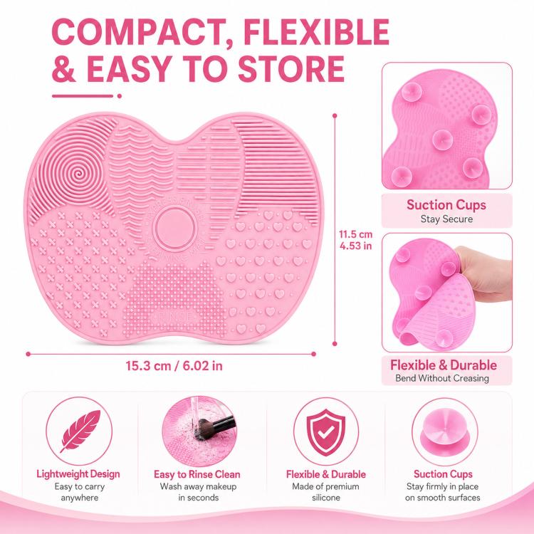 Tapete de Limpeza para Pincéis de Silicone, Ferramenta de Lavagem para Pincéis de Maquilhagem e Sobrancelhas, Almofada de Limpeza, Escova, Ferramenta de Limpeza de Maquilhagem, Rosa, Verde, Preto, Roxo Escuro, Roxo Claro, Vermelho Rosa