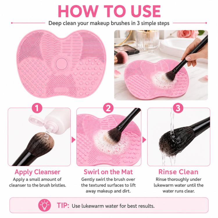 Tapete de Limpeza para Pincéis de Silicone, Ferramenta de Lavagem para Pincéis de Maquilhagem e Sobrancelhas, Almofada de Limpeza, Escova, Ferramenta de Limpeza de Maquilhagem, Rosa, Verde, Preto, Roxo Escuro, Roxo Claro, Vermelho Rosa