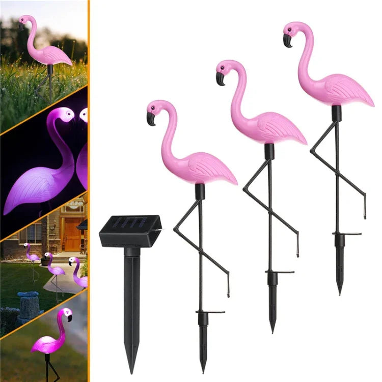 Luz de Relvado Solar Impermeável 3 em 1 Flamingo LED para Jardim, Caminho e Paisagem, Lâmpada Noturna