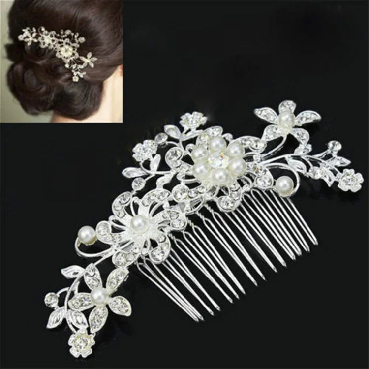 Presilhas de Cabelo de Casamento Flor Romântica de Cristal Pérola Pregadeira de Cabelo Coroa Nupcial de Strass Pente de Cabelo para Noiva