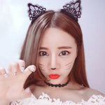 Faixa de Cabelo Feminina com Renda e Orelhas de Gato Adoráveis Corrente para a Cabeça
