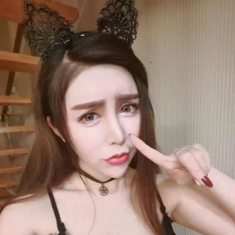 Faixa de Cabelo Feminina com Renda e Orelhas de Gato Adoráveis Corrente para a Cabeça