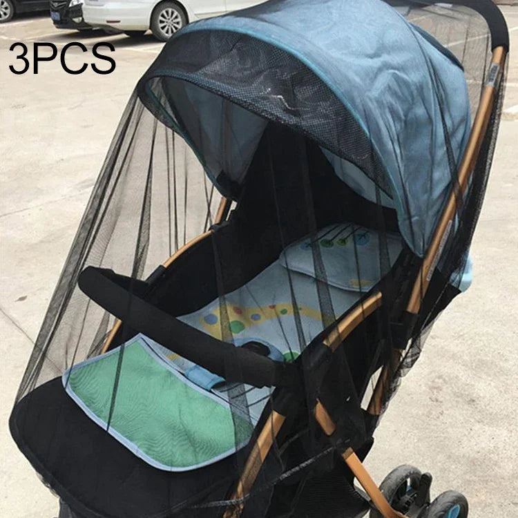 3 PCS Rede Protetora Contra Mosquitos para Carrinho de Bebé de 150cm, Malha de Proteção Segura para Bebés, Acessórios para Carrinho, Rede Anti-mosquitos