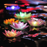 Luzes LED de Inundação 3 Cores em Forma de Flor de Lótus Flutuante Artificial para Piscina Exterior Festa de Desejos