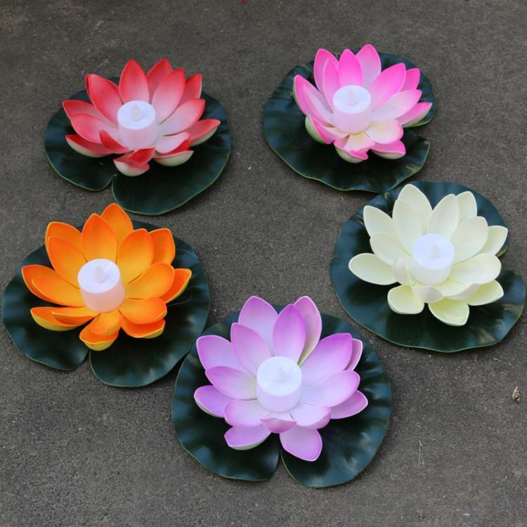 Luzes LED de Inundação 3 Cores em Forma de Flor de Lótus Flutuante Artificial para Piscina Exterior Festa de Desejos