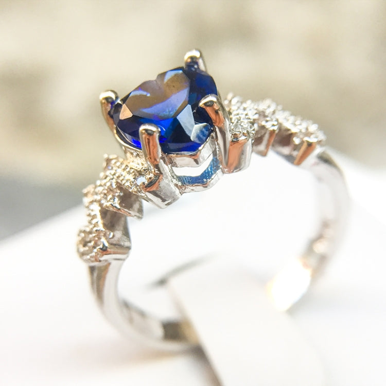925 Sterling Silver Women Heart Pattern Diamond Ring, 10