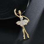 Broche de Bailarina com Saia de Flores de Cristal, Dourado, Prateado