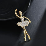 Broche de Bailarina com Saia de Flores de Cristal, Dourado, Prateado