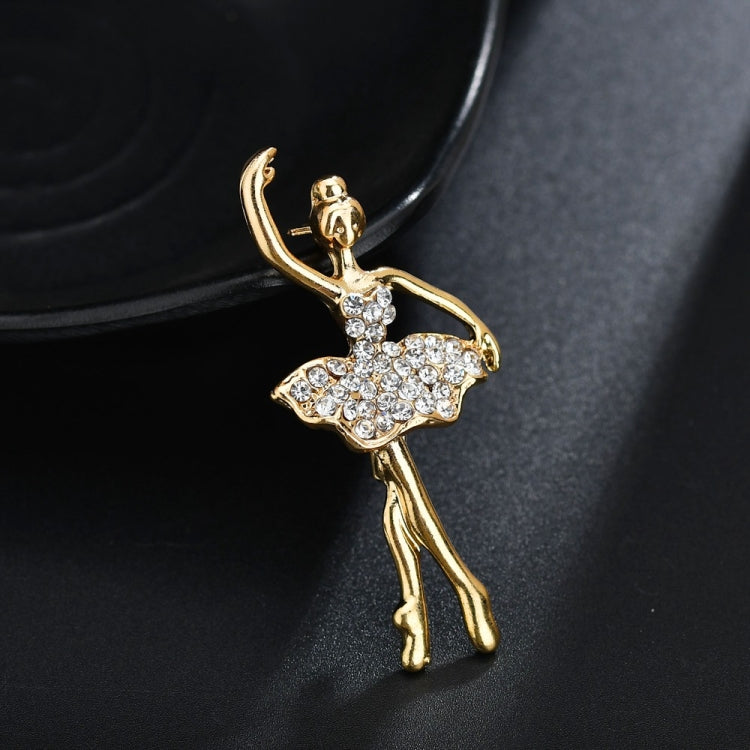Broche de Bailarina com Saia de Flores de Cristal, Dourado, Prateado