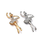 Broche de Bailarina com Saia de Flores de Cristal, Dourado, Prateado