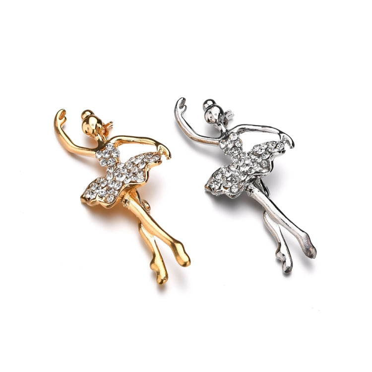 Broche de Bailarina com Saia de Flores de Cristal, Dourado, Prateado