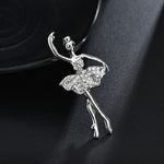 Broche de Bailarina com Saia de Flores de Cristal, Dourado, Prateado