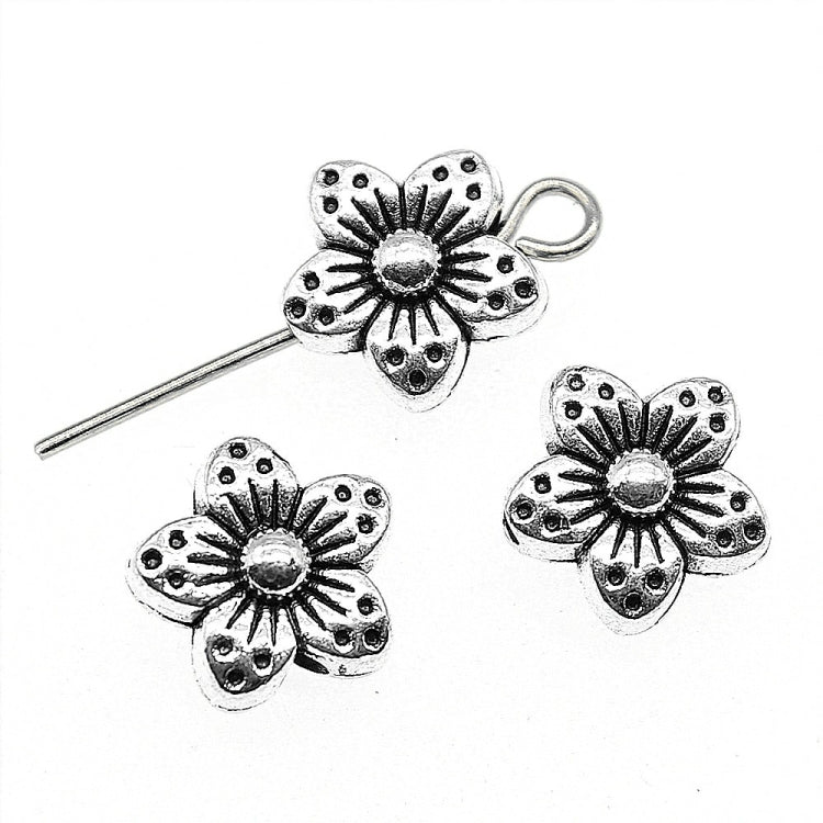 30 Peças Contas de Encanto de Flor de Liga de Prata Tibetana Contas Espaçadoras de Flor, Tamanho: 9x9x5mm