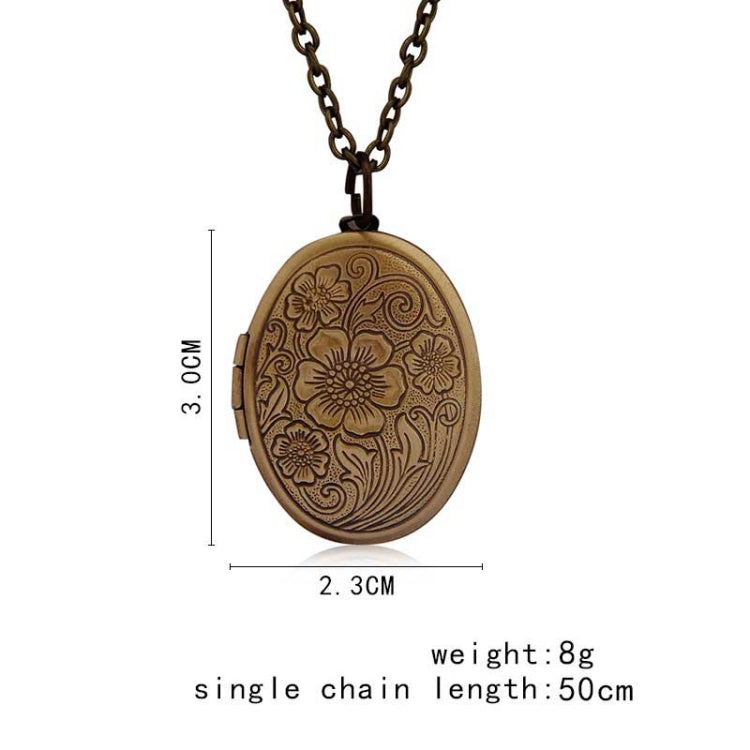 Colar Vintage Antigo de Bronze com Padrões Florais Gravados Medalhão Oval Caixa de Fotos de Recordação
