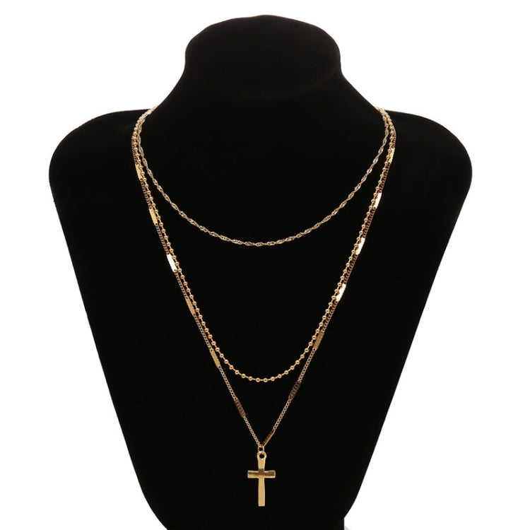 Colar Feminino Artesanal com Múltiplas Correntes e Pingente de Cruz