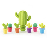 Conjunto Criativo de 7 Peças de Rolhas de Garrafa de Vinho em Silicone Cacto + Marcador para Copo de Vinho, Rolha de Garrafa de Vinho 7 em 1