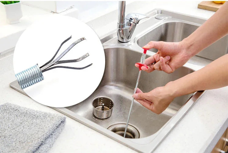Escova de Arame Metálico Manual para Limpeza de Pia de Cozinha, Dispositivo para Desentupir Esgoto, 60cm