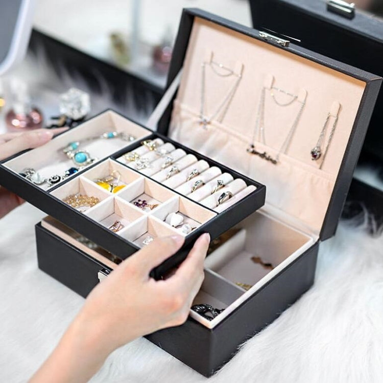 Portable Leather Jewelry Storage Box Necklace Ring Watch Storage Box, Double Layer