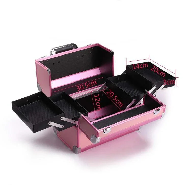 Caixa Profissional de Maquilhagem, Caixa de Ferramentas para Manicure e Salão de Beleza, Vermelho Mágico, Pó Coral, Preto Elegante, Pó Nobre, Preto Sobredimensionado, Rosa Sobredimensionado