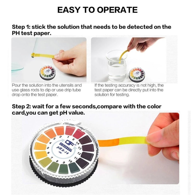 Papel indicador de pH 0-14 de 5 metros para teste alcalino e ácido para água, urina, saliva, kits de análise de teste de tornassol