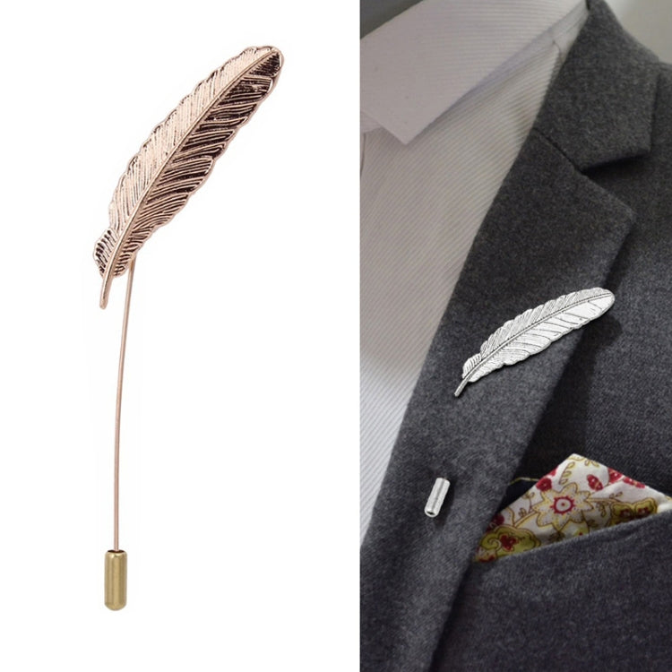 Broche Fofo em Forma de Agulha com Folha e Pena, Dourado, Prateado