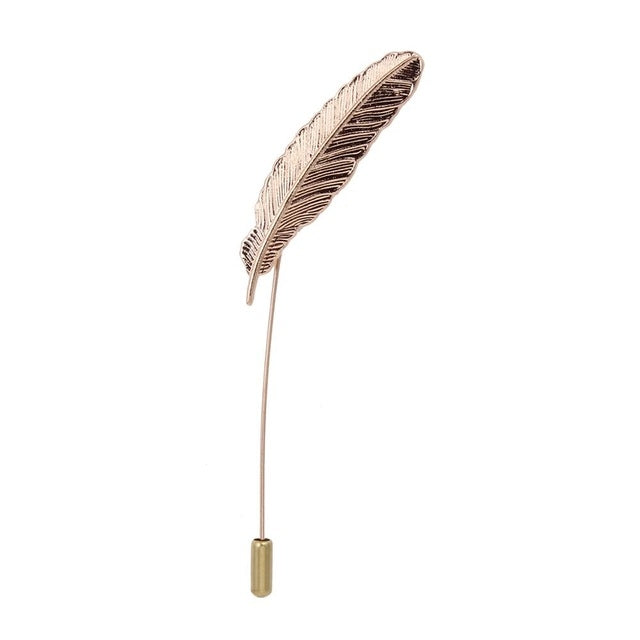 Broche Fofo em Forma de Agulha com Folha e Pena, Dourado, Prateado