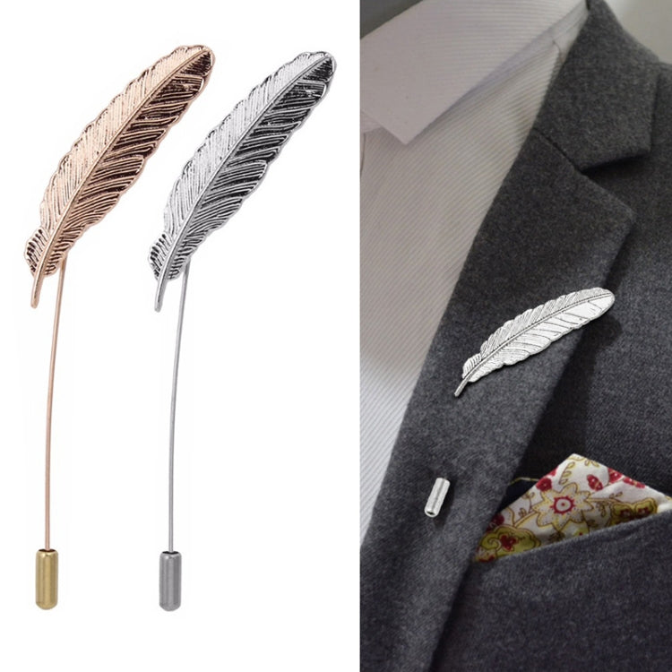Broche Fofo em Forma de Agulha com Folha e Pena, Dourado, Prateado