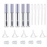 Conjunto de 5 Tubos de Máscara Vazios de 12ml com Pincel para Pestanas + 5 Funis e Pipetas de Transferência para Óleo de Rícino DIY