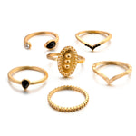 Conjunto de 6 Anéis Femininos Boémios Simples com Relevo em Forma de Gota de Água e Diamante, Dourado, Prateado