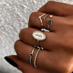 Conjunto de 6 Anéis Femininos Boémios Simples com Relevo em Forma de Gota de Água e Diamante, Dourado, Prateado