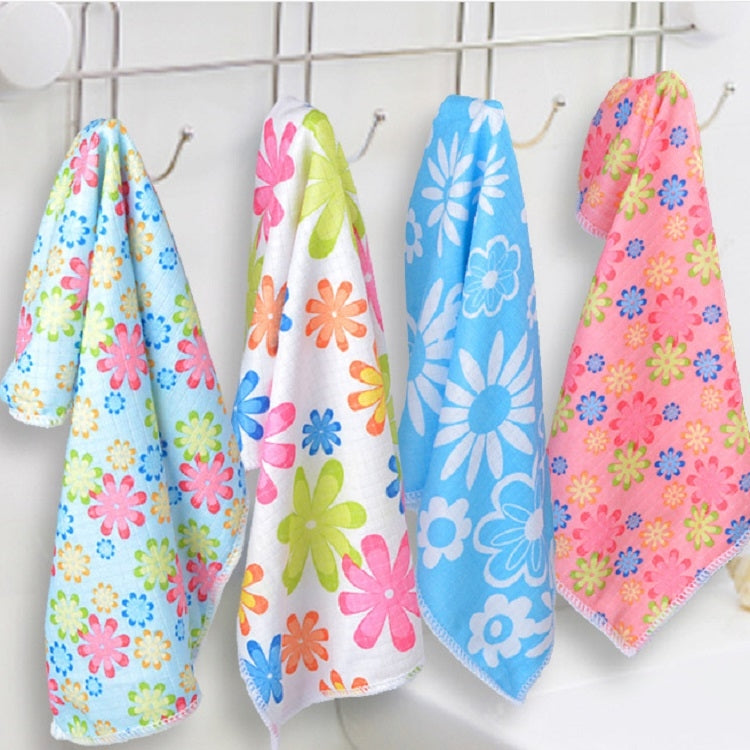4 Peças / Conjunto de Pano de Limpeza em Microfibra com Estampado de Flores, Toalhas em Microfibra Estampadas