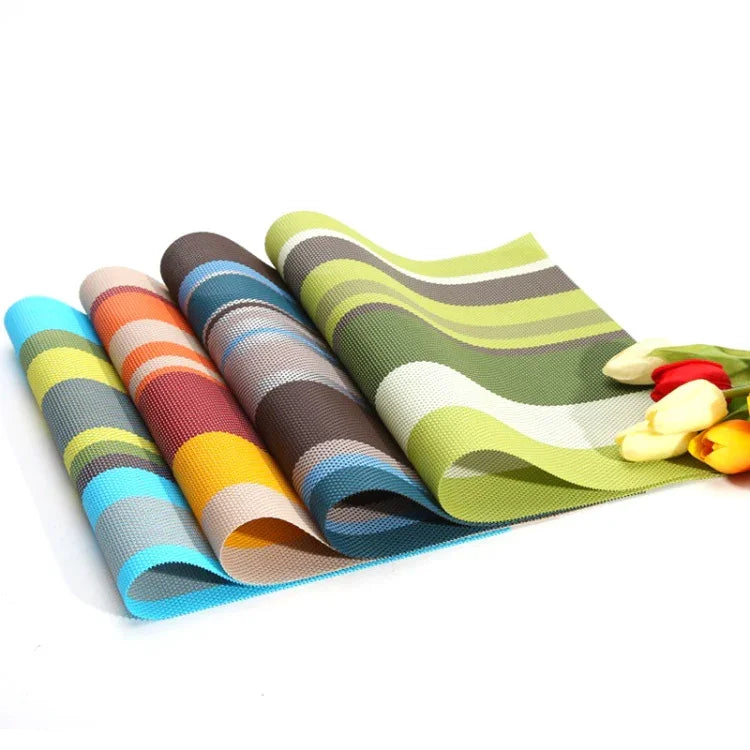 2 Peças de Jogos Americanos para Mesa de Cozinha e Jantar, Guardanapos, Tapete de PVC Resistente ao Calor com Risca, Jogos Americanos, Toalhas, Descanso para Copos