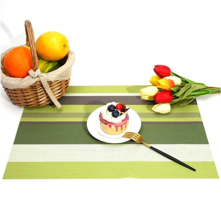 2 Peças de Jogos Americanos para Mesa de Cozinha e Jantar, Guardanapos, Tapete de PVC Resistente ao Calor com Risca, Jogos Americanos, Toalhas, Descanso para Copos