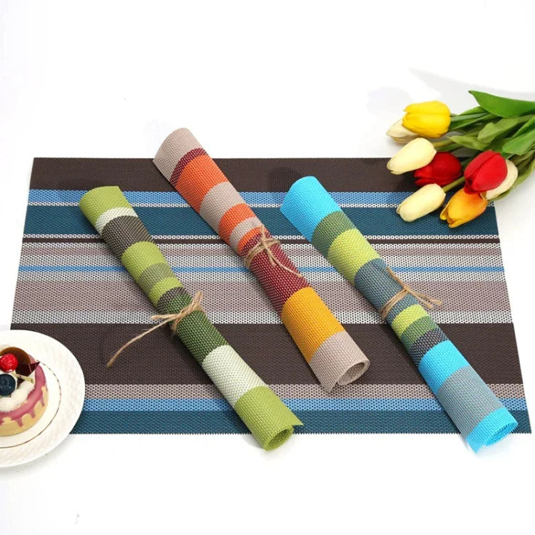 2 Peças de Jogos Americanos para Mesa de Cozinha e Jantar, Guardanapos, Tapete de PVC Resistente ao Calor com Risca, Jogos Americanos, Toalhas, Descanso para Copos